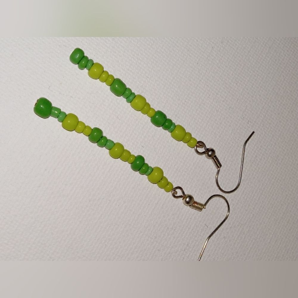 5/$25 CLEARANCE Light and dark green beaded stick earrings